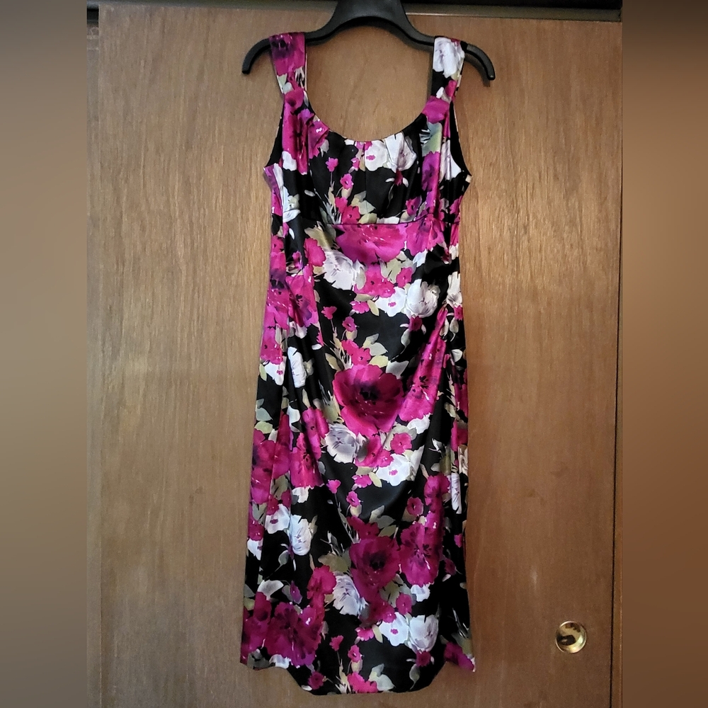 Maggy London Pink and Black Floral Midi Dress